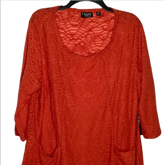 NWT Onque Casual Tunic Top Blouse 1X Textured Knit Pockets Orange 3/4 Sleeve - Picture 4 of 10
